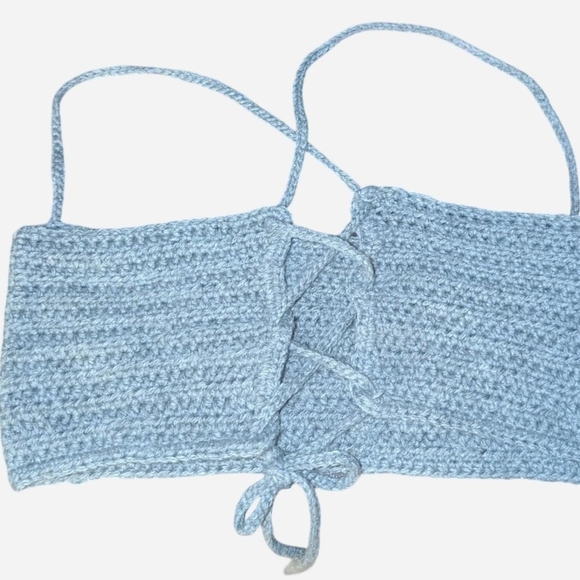 Gray Crochet Crop Tank Top Bralette Adjustable Spaghetti Straps - Picture 3 of 4